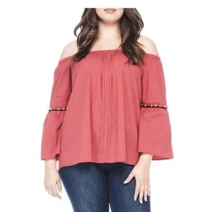 NEW! BOBEAU Plus Size Lidia Pom Pom Top 3X.